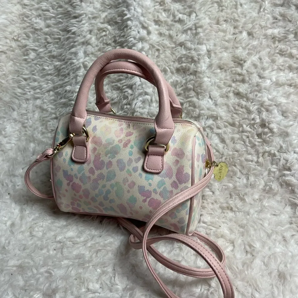 Betsey Johnson  mini Barrel bag marble pink,beige & blue pink straps gold accent
